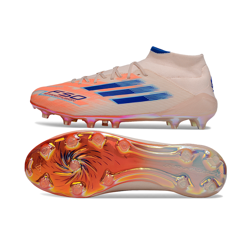 Chuteira Campo Adidas F50 Cano Médio FG Laranja e Azul 