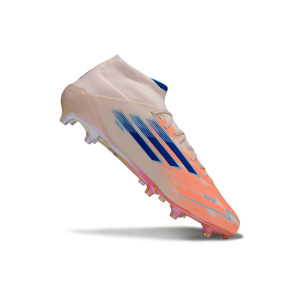 Chuteira Campo Adidas F50 Cano Médio FG Laranja e Azul 
