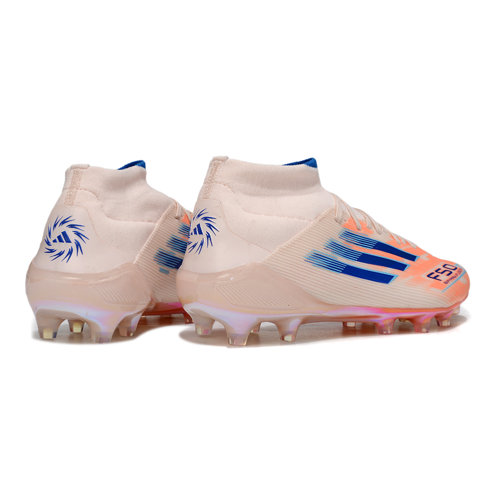 Chuteira Campo Adidas F50 Cano Médio FG Laranja e Azul 