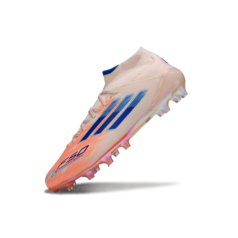 Chuteira Campo Adidas F50 Cano Médio FG Laranja e Azul 