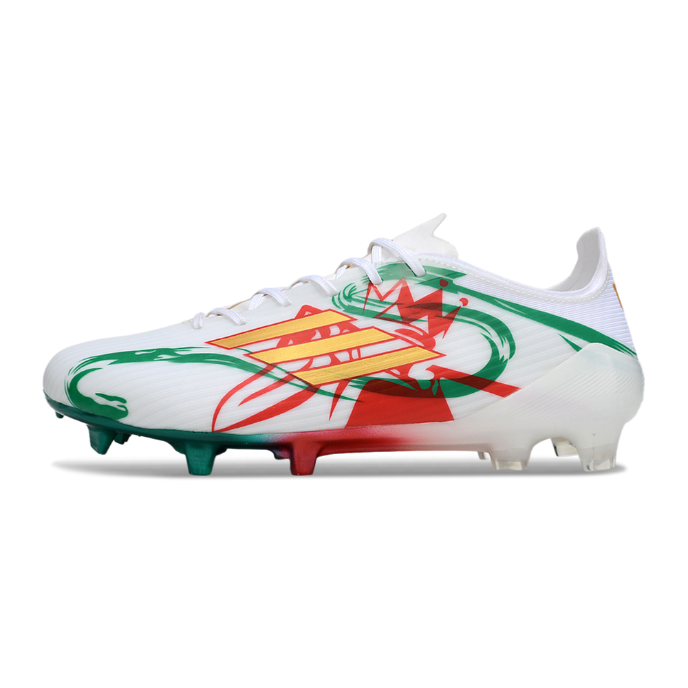 Chuteira Campo Adidas F50+FG Branco Verde e Vermelho