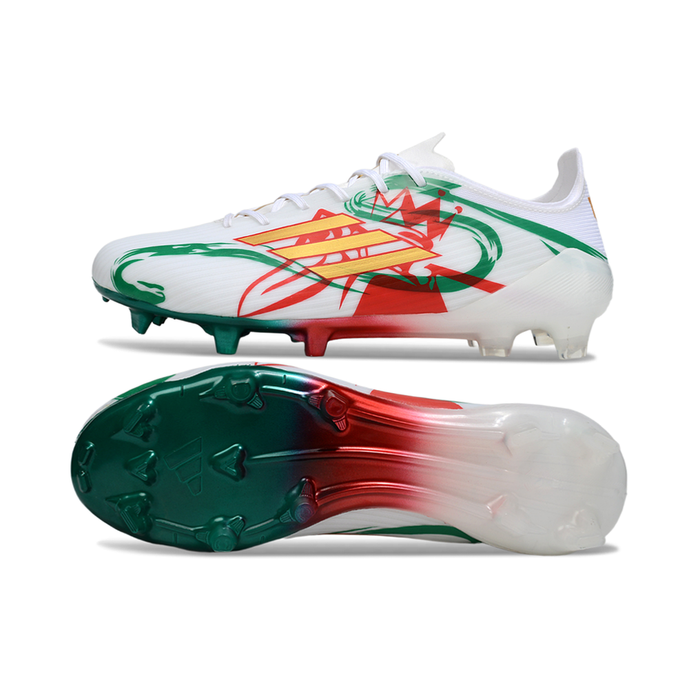 Chuteira Campo Adidas F50+FG Branco Verde e Vermelho