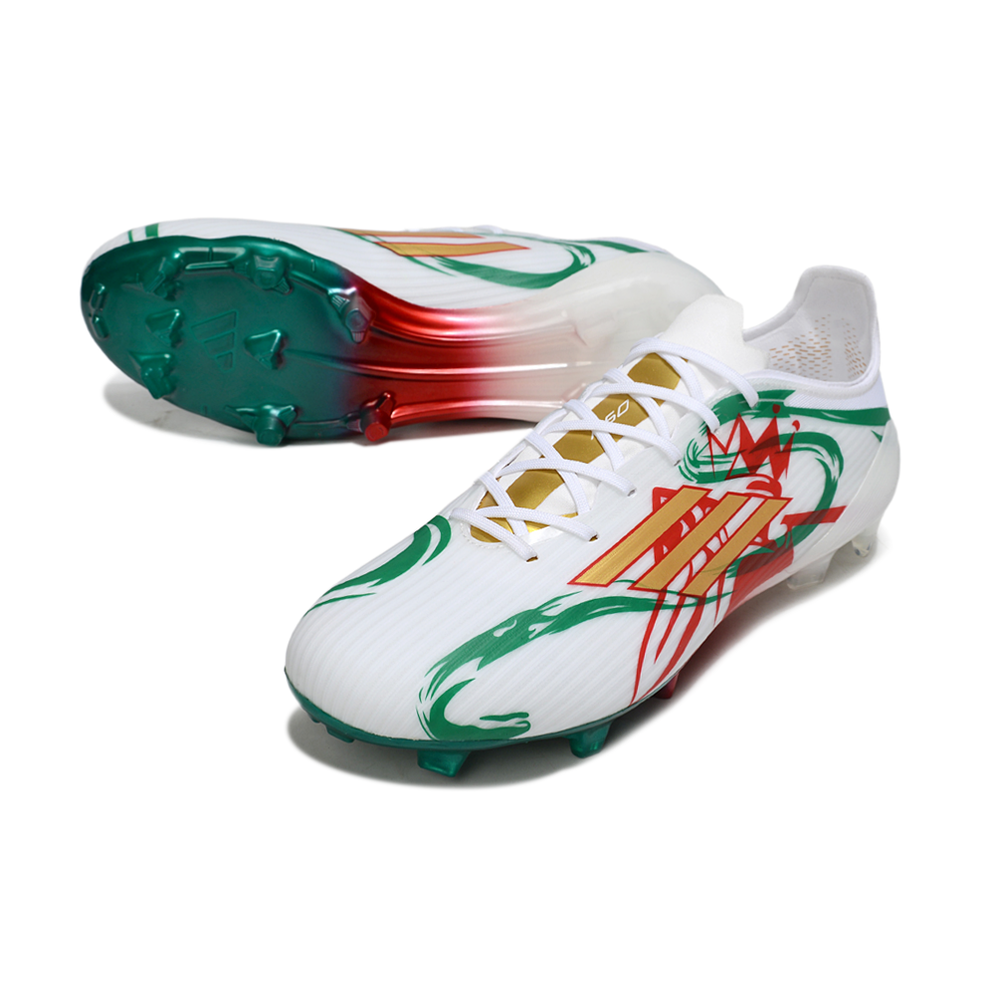 Chuteira Campo Adidas F50+FG Branco Verde e Vermelho