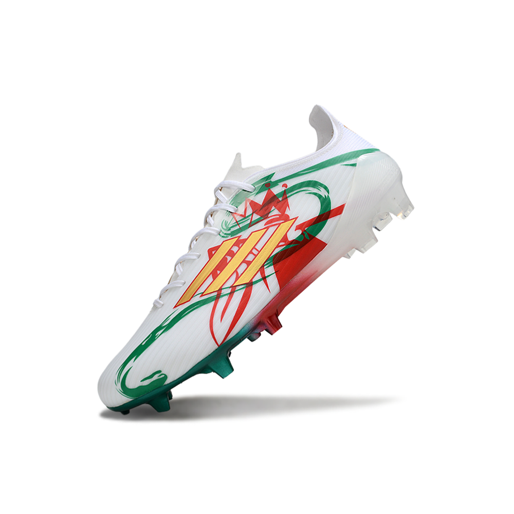 Chuteira Campo Adidas F50+FG Branco Verde e Vermelho