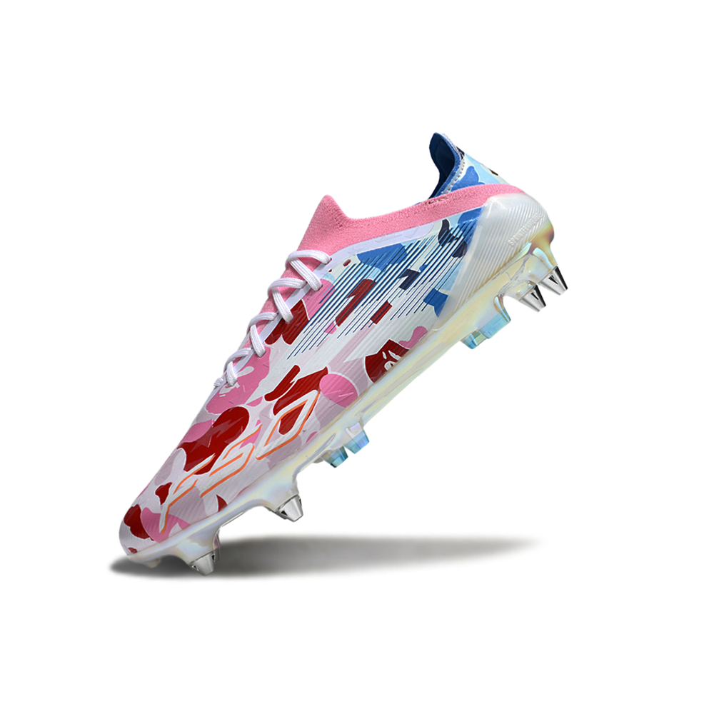 Chuteira Campo Adidas F50 Ponta de Aluminio Branco, Rosa, Azul e Vermelho