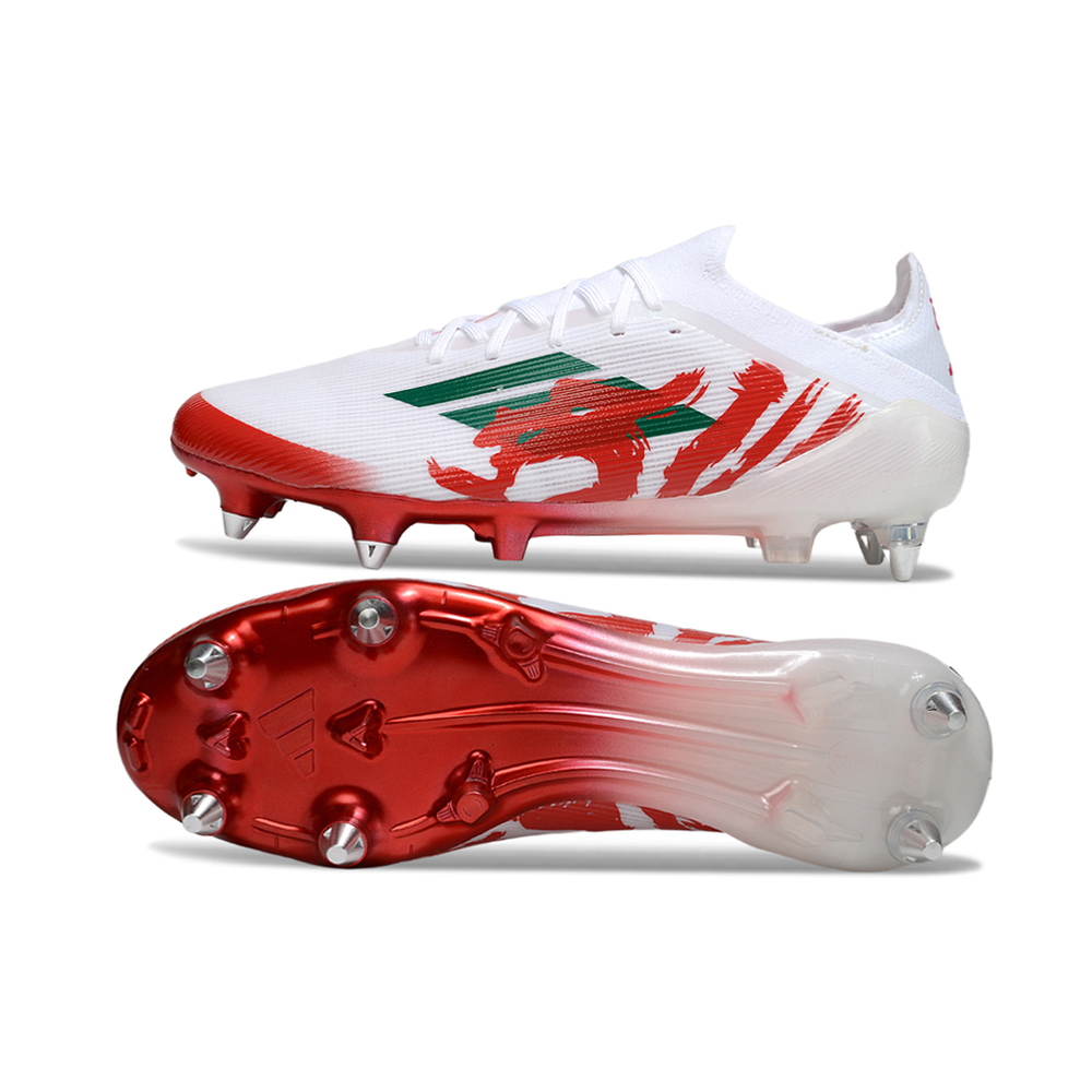 Chuteira Campo Adidas F50 Ponta de Aluminio Branco, Vermelho e Verde 
