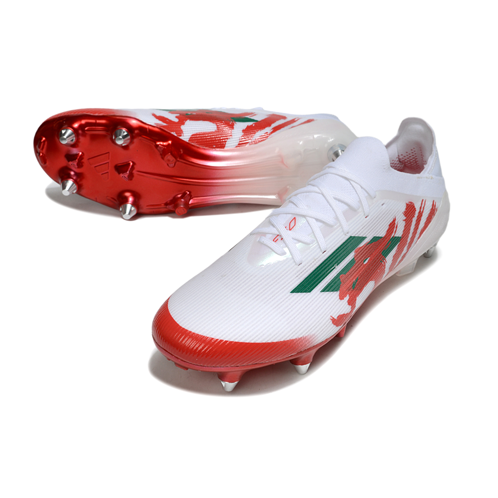 Chuteira Campo Adidas F50 Ponta de Aluminio Branco, Vermelho e Verde 