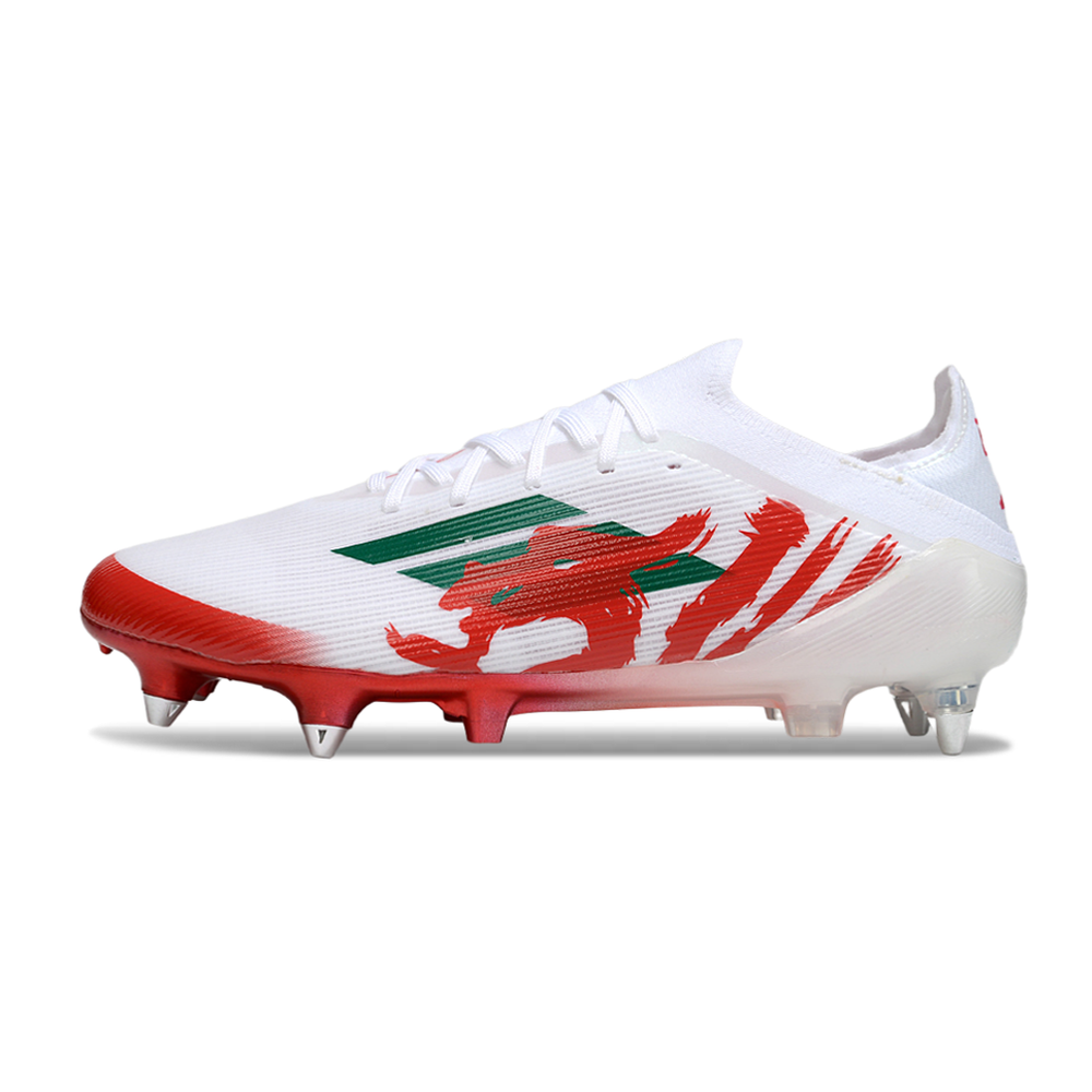 Chuteira Campo Adidas F50 Ponta de Aluminio Branco, Vermelho e Verde 