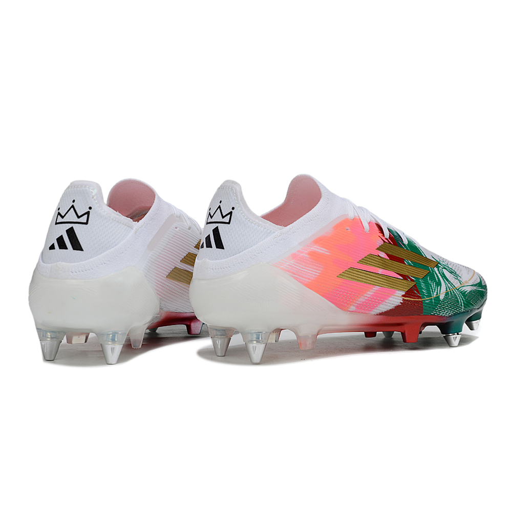 Chuteira Campo Adidas F50 Ponta de Aluminio Branco, Verde, Vermelho e Rosa