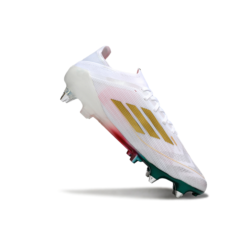 Chuteira Campo Adidas F50 Ponta de Aluminio Branco, Verde, Vermelho e Rosa