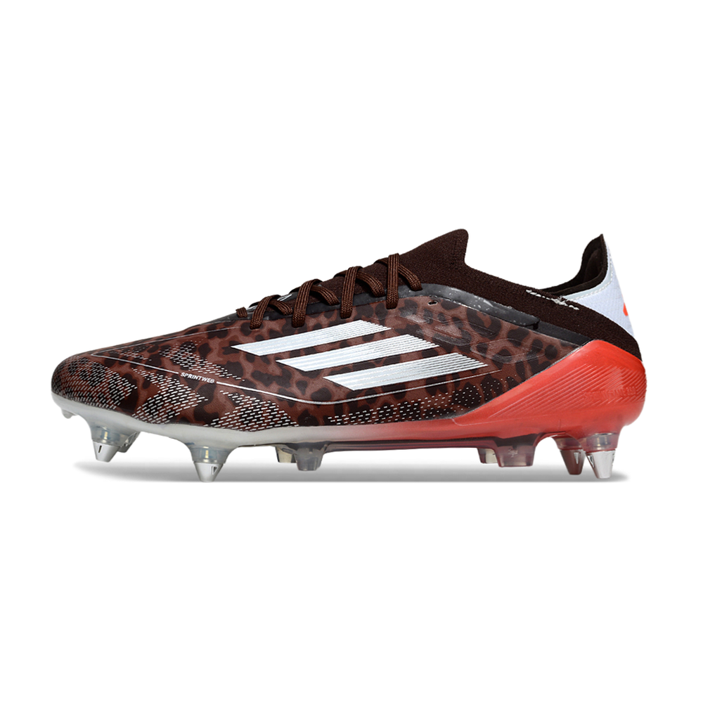Chuteira Campo Adidas F50 Ponta de Aluminio Marrom, Branco e Vermelho