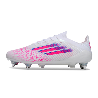 Chuteira Campo Adidas F50 Ponta de Aluminio Branco e Rosa 