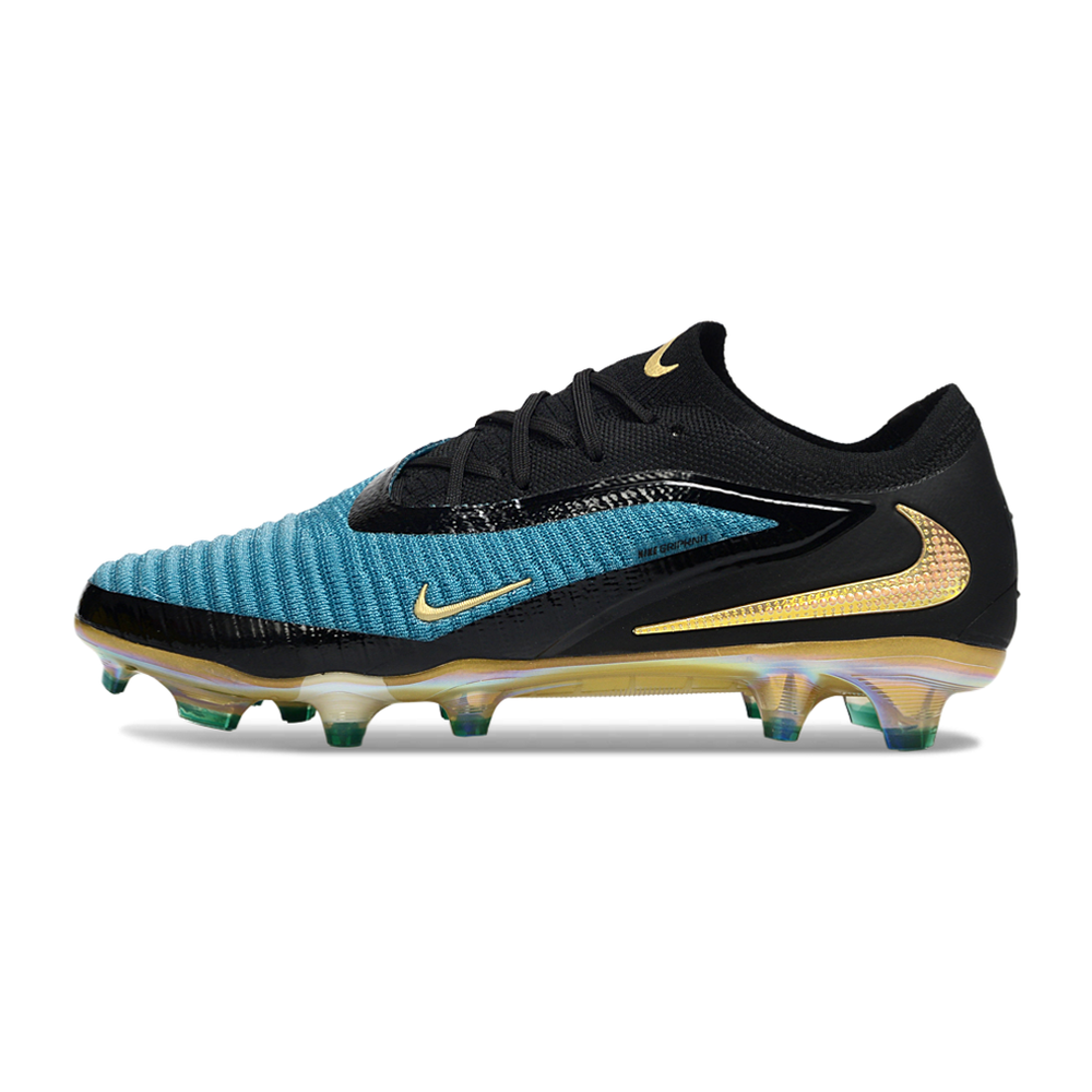 Chuteira Campo Nike Phantom GX 3 Elite FG Preto, Azul e Dourado