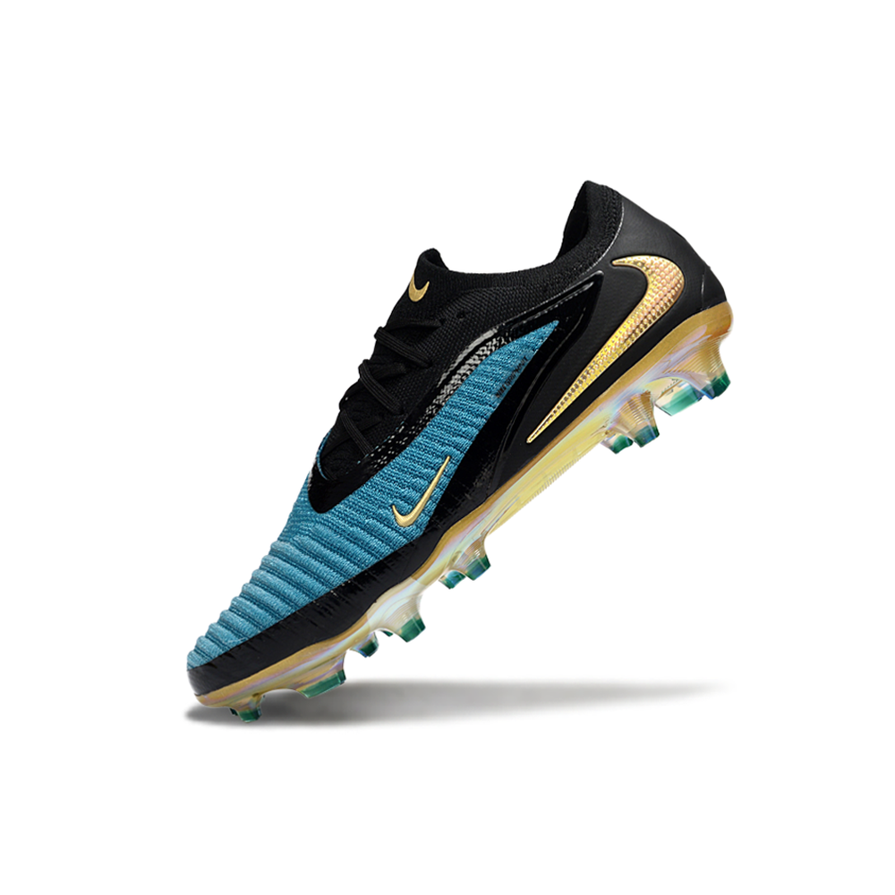 Chuteira Campo Nike Phantom GX 3 Elite FG Preto, Azul e Dourado