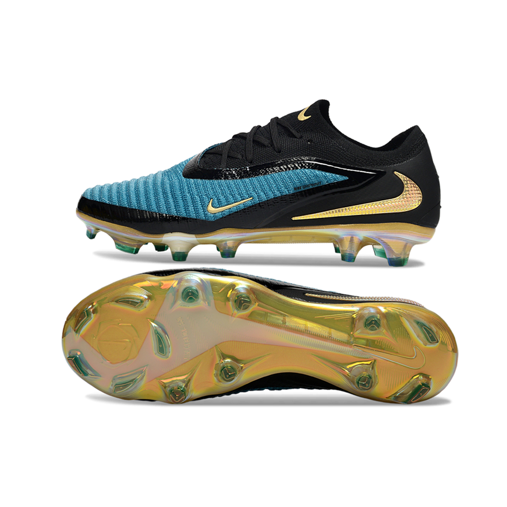 Chuteira Campo Nike Phantom GX 3 Elite FG Preto, Azul e Dourado