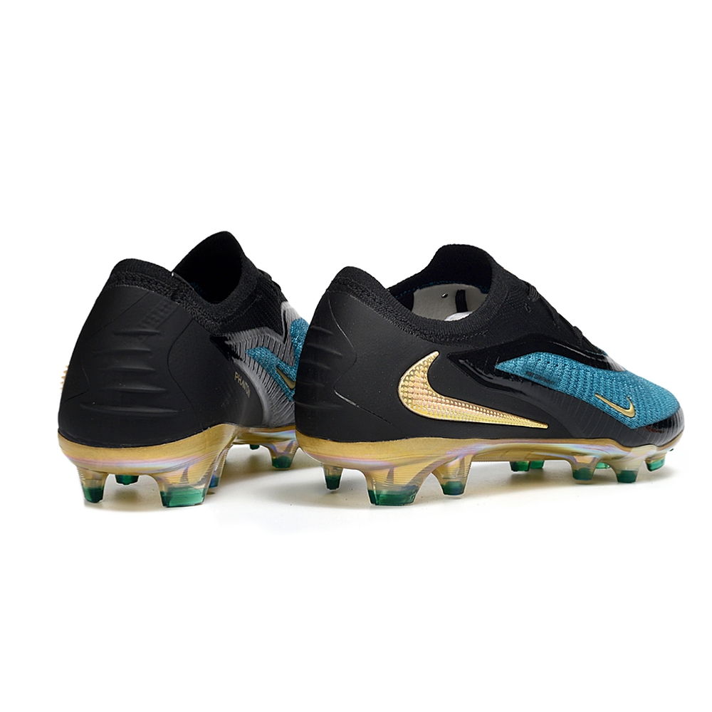 Chuteira Campo Nike Phantom GX 3 Elite FG Preto, Azul e Dourado
