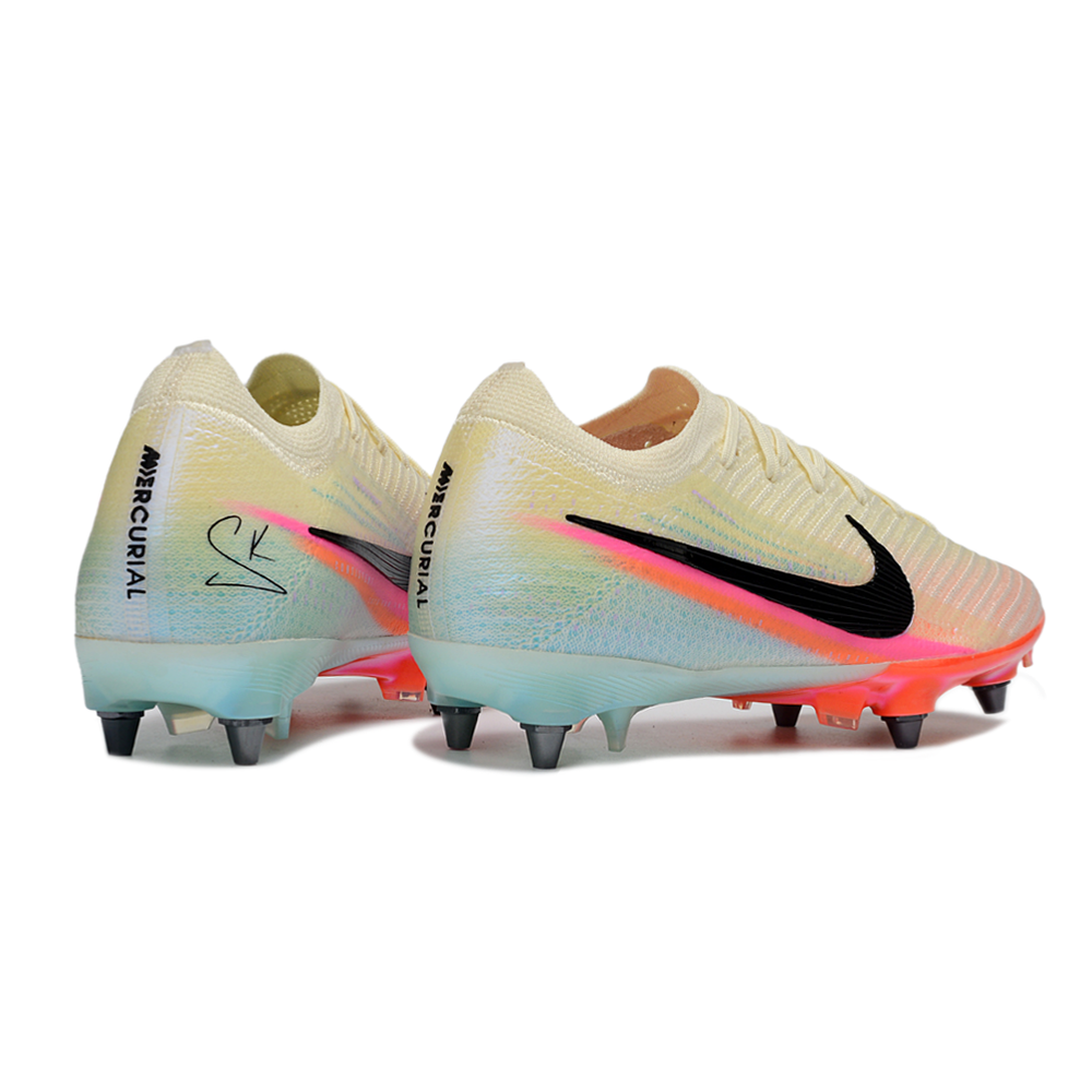 Chuteira Campo Nike Air Zoom Mercurial Vapor 16 Elite Trava Mista Bege, Azul, Rosa e Laranja
