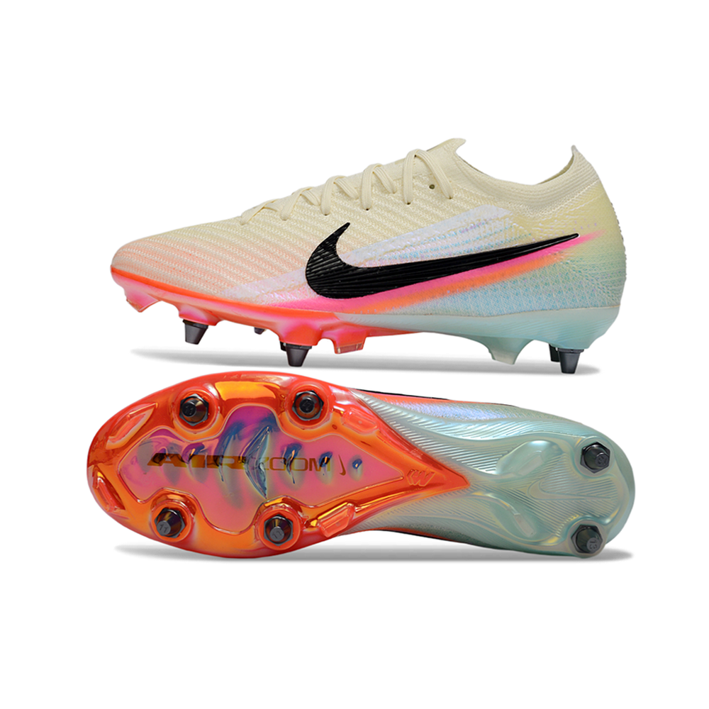 Chuteira Campo Nike Air Zoom Mercurial Vapor 16 Elite Trava Mista Bege, Azul, Rosa e Laranja