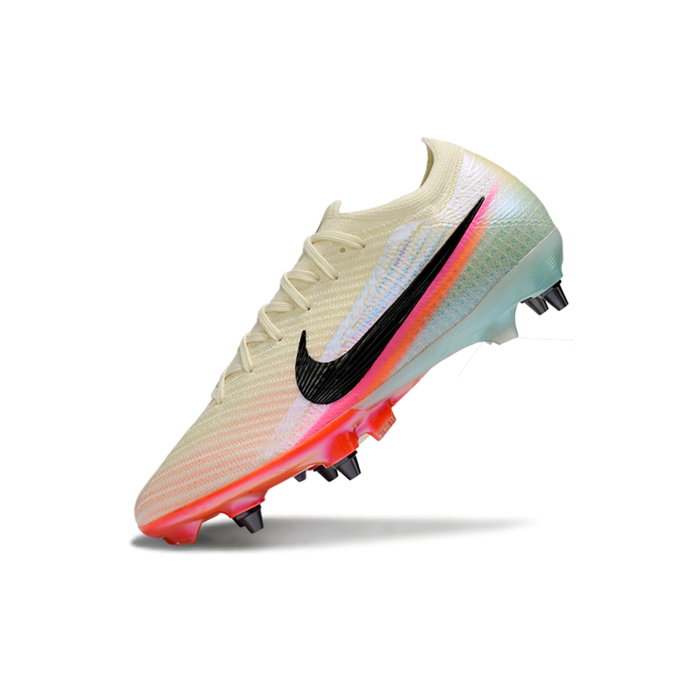 Chuteira Campo Nike Air Zoom Mercurial Vapor 16 Elite Trava Mista Bege, Azul, Rosa e Laranja