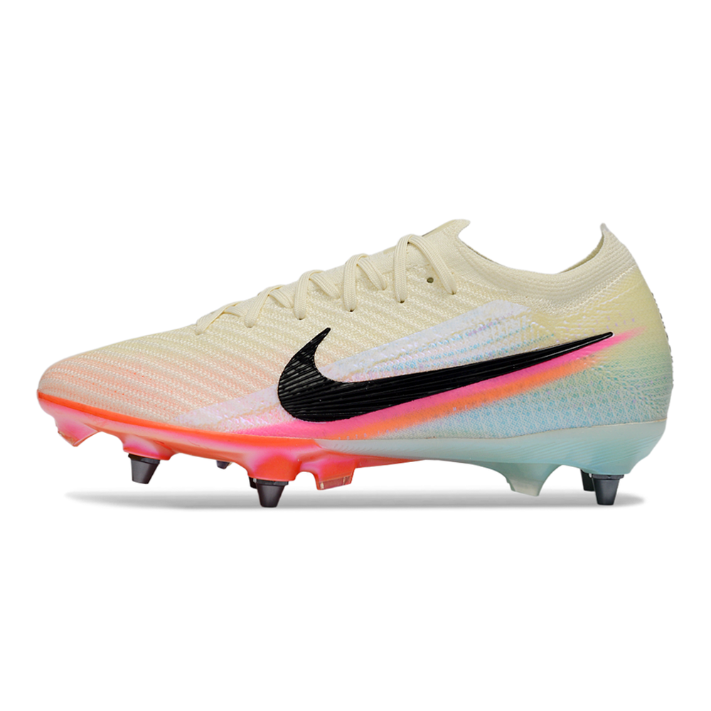 Chuteira Campo Nike Air Zoom Mercurial Vapor 16 Elite Trava Mista Bege, Azul, Rosa e Laranja