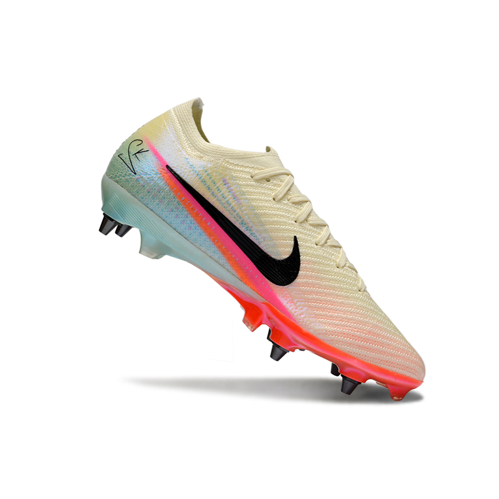 Chuteira Campo Nike Air Zoom Mercurial Vapor 16 Elite Trava Mista Bege, Azul, Rosa e Laranja