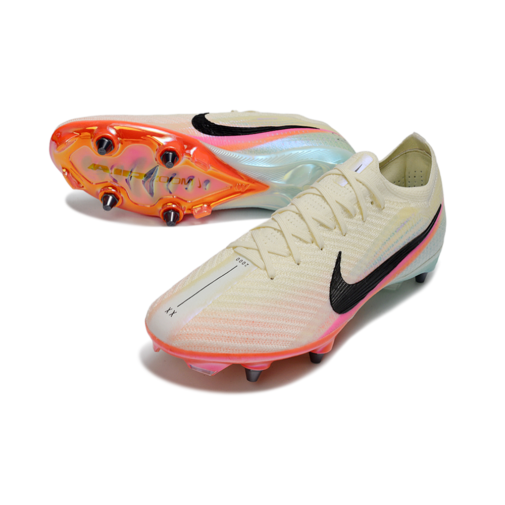 Chuteira Campo Nike Air Zoom Mercurial Vapor 16 Elite Trava Mista Bege, Azul, Rosa e Laranja
