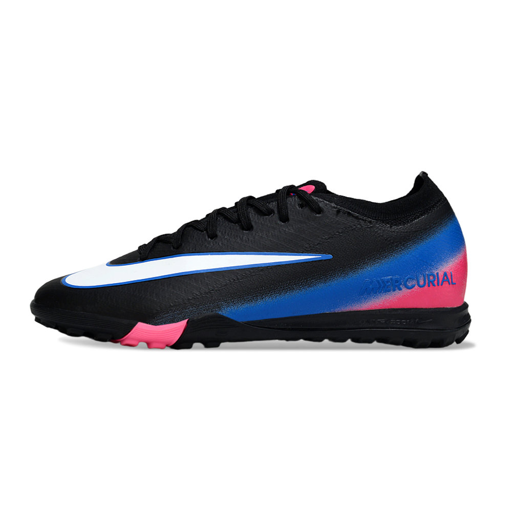 Chuteira Society Nike Air Zoom Mercurial Vapor 16 Elite TF Preto, Azul e Rosa