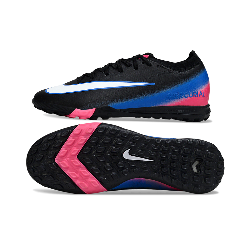 Chuteira Society Nike Air Zoom Mercurial Vapor 16 Elite TF Preto, Azul e Rosa