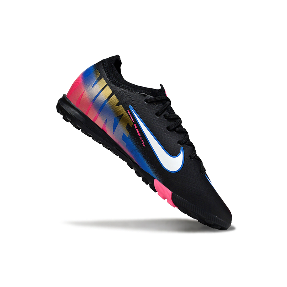 Chuteira Society Nike Air Zoom Mercurial Vapor 16 Elite TF Preto, Azul e Rosa