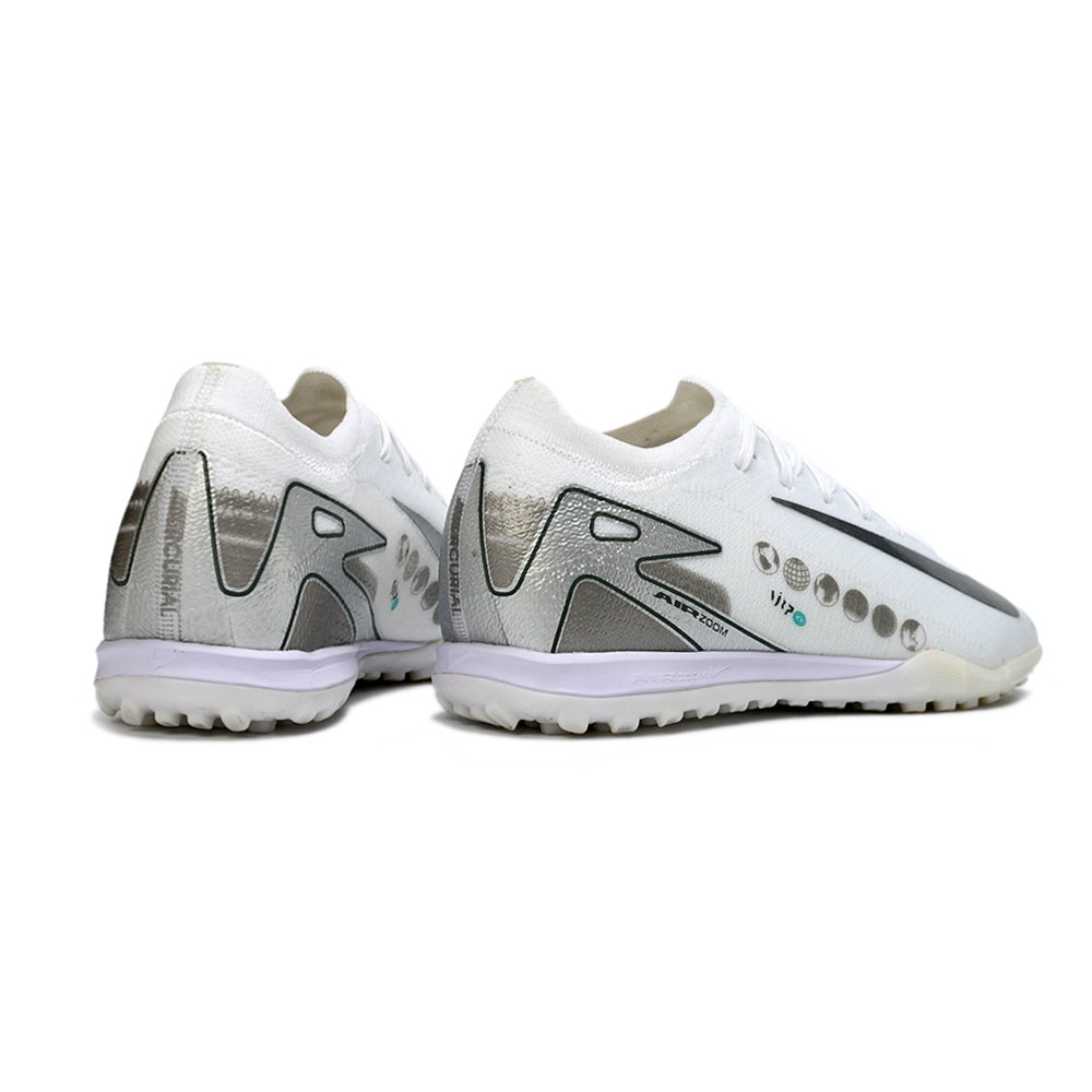 Chuteira Society Nike Air Zoom Mercurial Vapor 16 Elite TF Branca e Prata "VJR7"