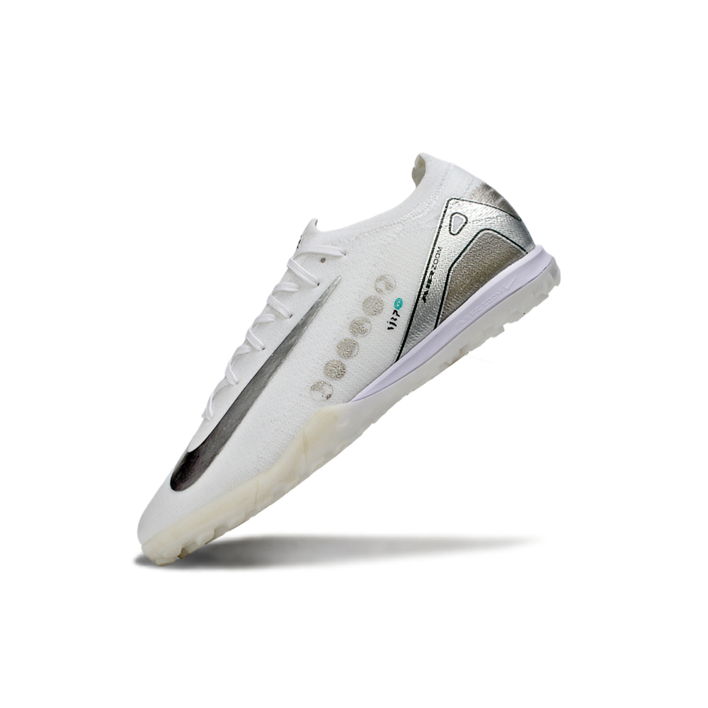 Chuteira Society Nike Air Zoom Mercurial Vapor 16 Elite TF Branca e Prata "VJR7"