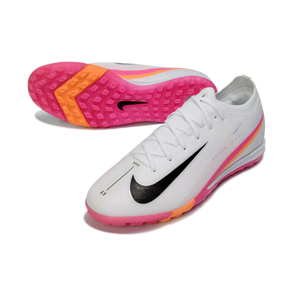 Chuteira Society Nike Air Zoom Mercurial Vapor 16 Elite TF Branca, Rosa e Laranja