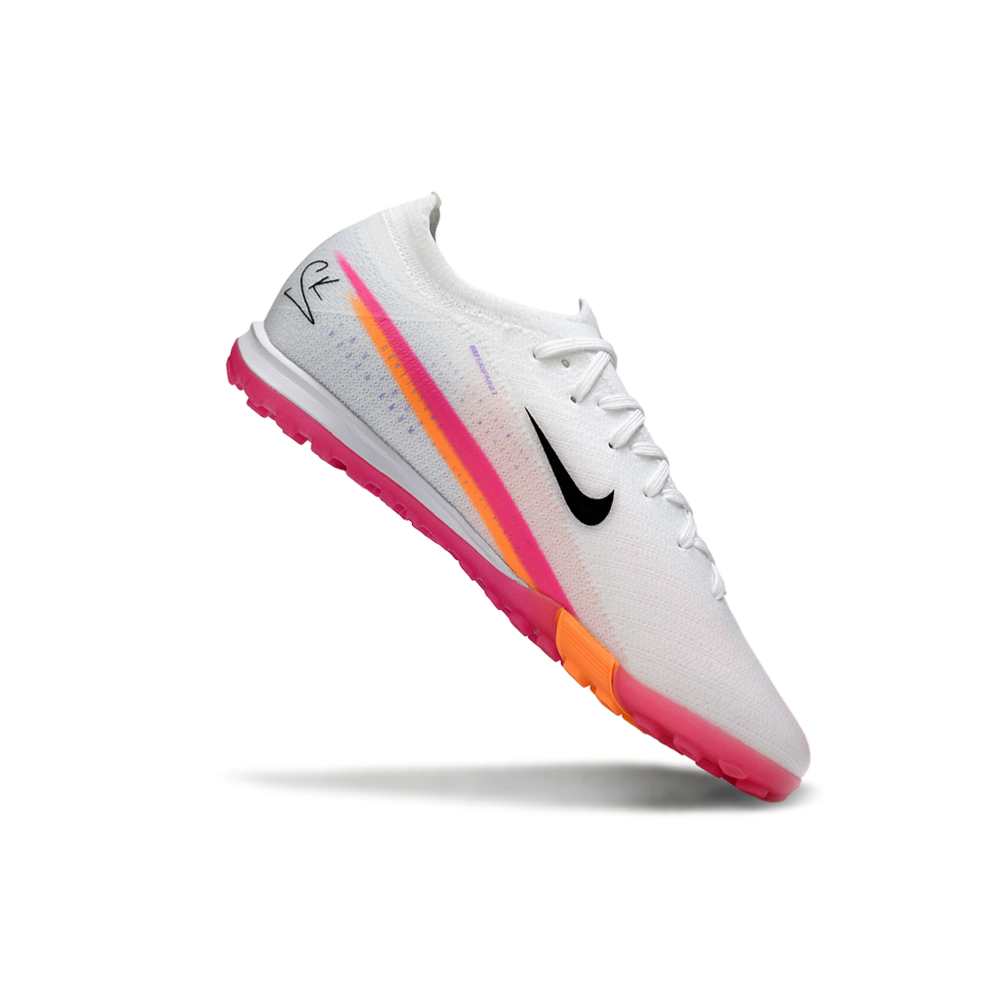 Chuteira Society Nike Air Zoom Mercurial Vapor 16 Elite TF Branca, Rosa e Laranja