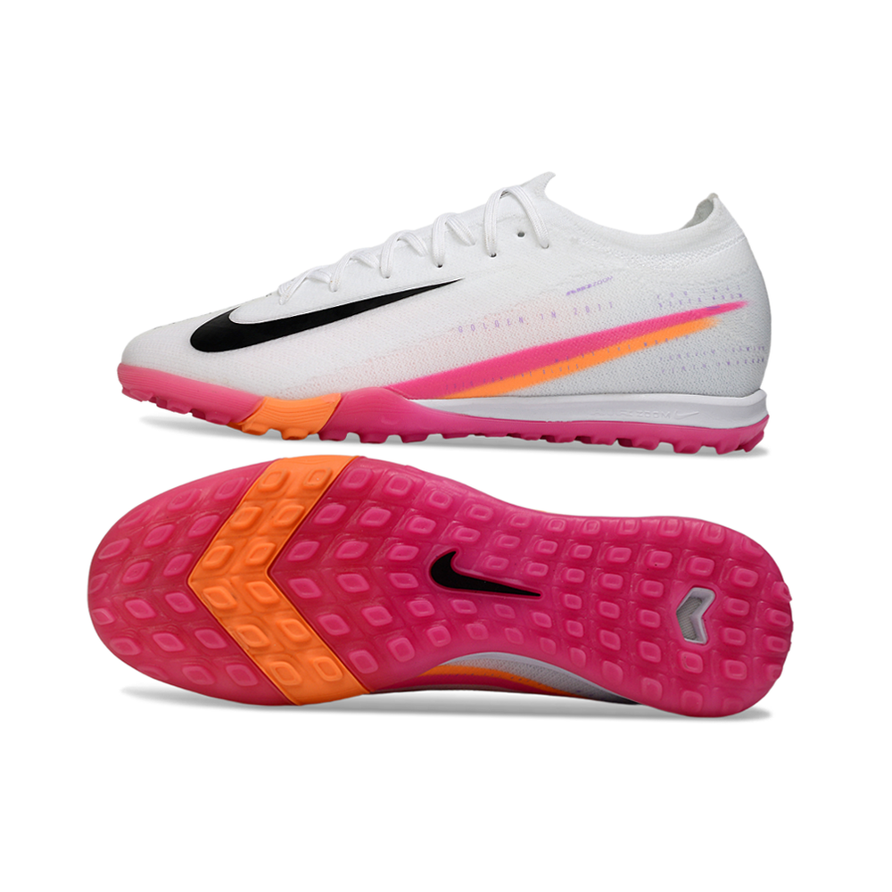 Chuteira Society Nike Air Zoom Mercurial Vapor 16 Elite TF Branca, Rosa e Laranja