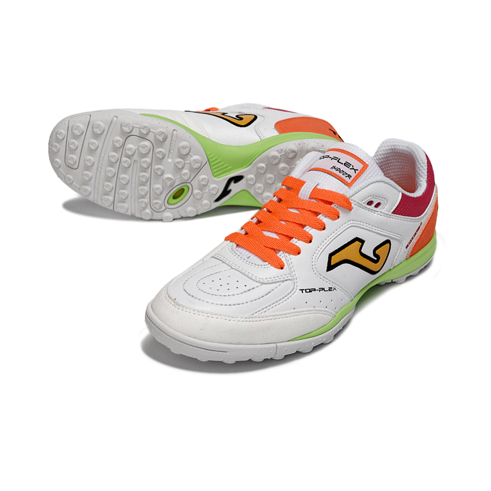 Chuteira Society Joma Top Flex Rebound TF Branca, Laranja e Vermelho
