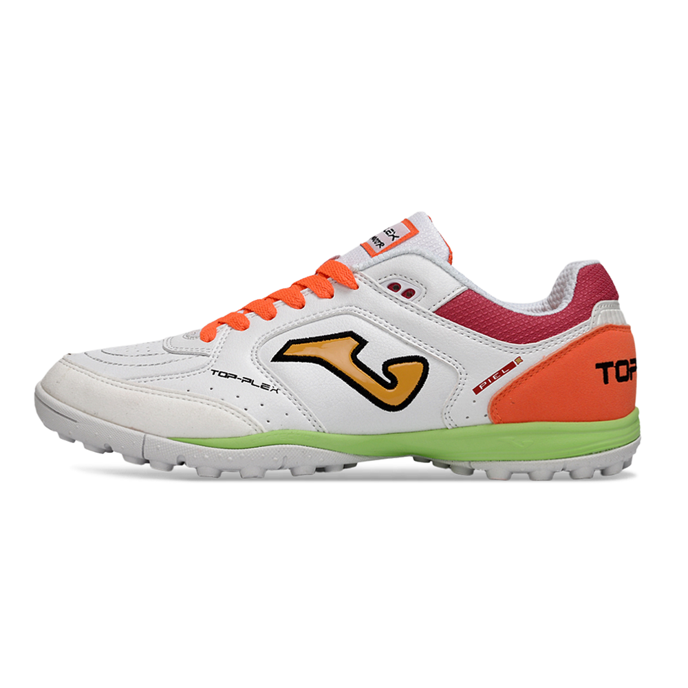 Chuteira Society Joma Top Flex Rebound TF Branca, Laranja e Vermelho
