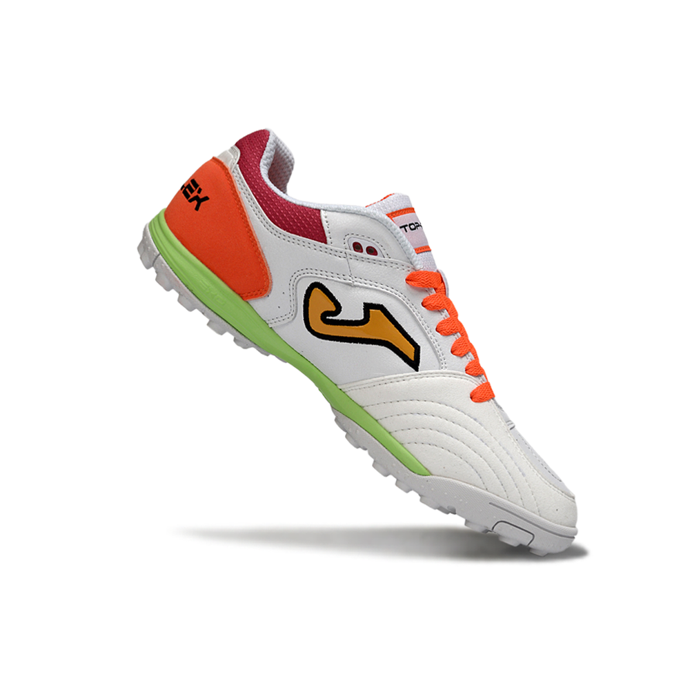 Chuteira Society Joma Top Flex Rebound TF Branca, Laranja e Vermelho
