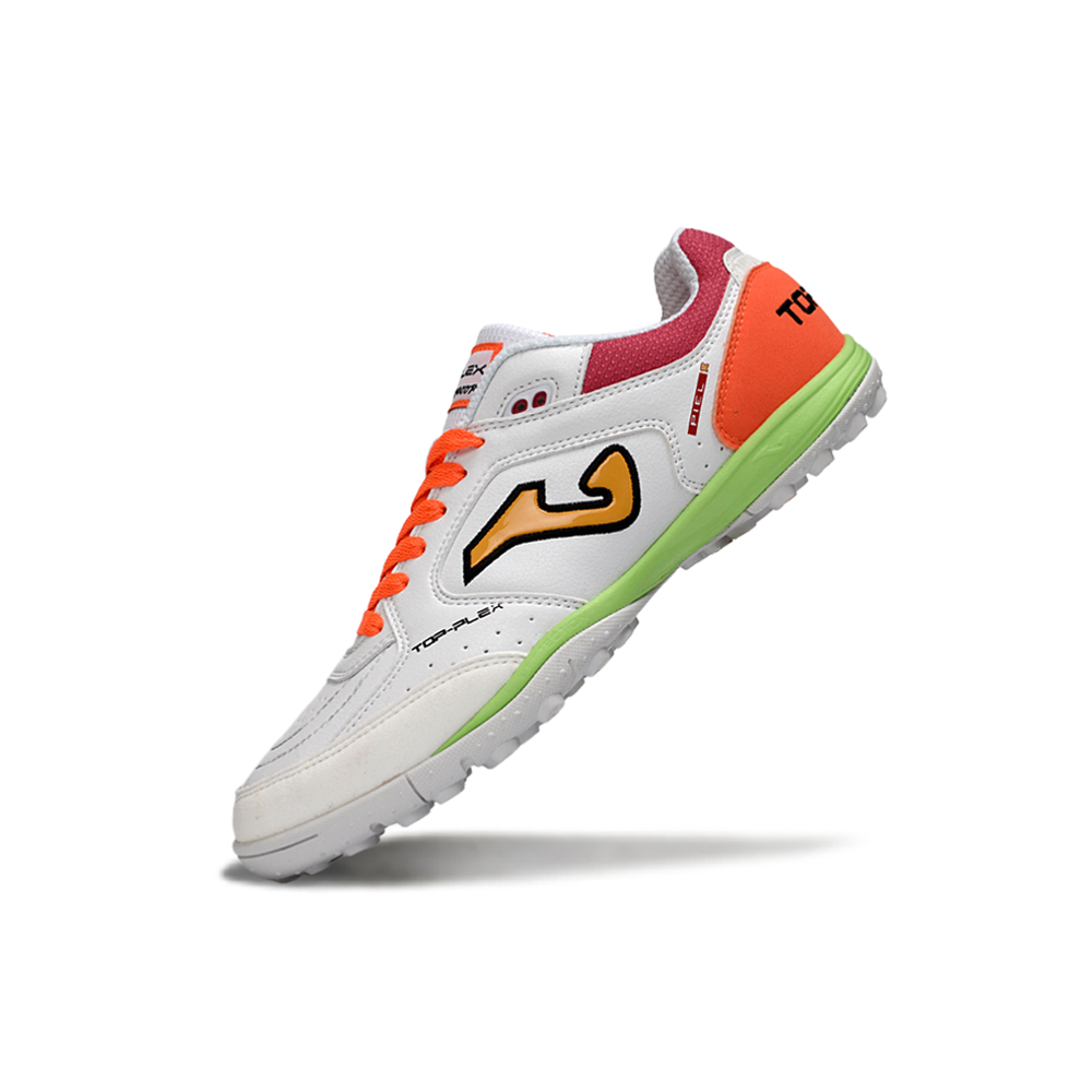 Chuteira Society Joma Top Flex Rebound TF Branca, Laranja e Vermelho
