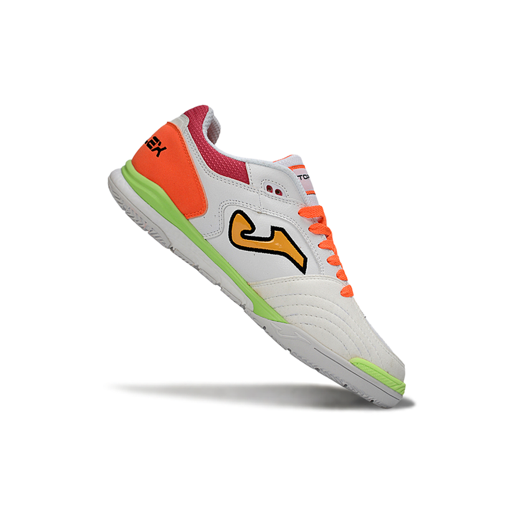 Chuteira Futsal Joma Top Flex Rebound IC Branca, Laranja e Vermelha