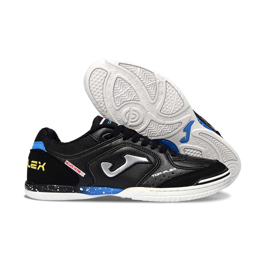 Chuteira Futsal Joma Top Flex Rebound IC Preta, Azul e Branca