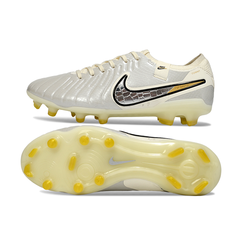 Chuteira Campo Nike Tiempo Legend 10 Elite FG Bege e Prata