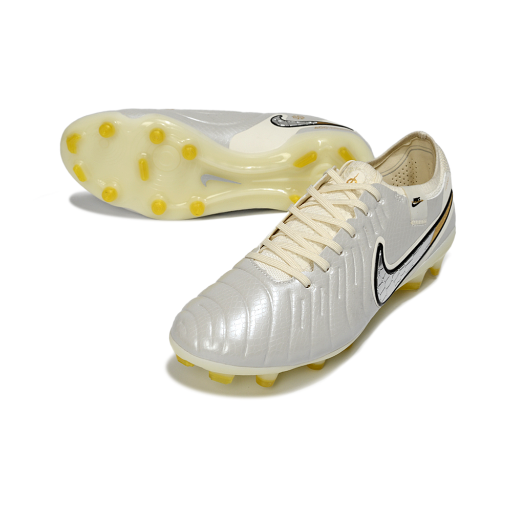 Chuteira Campo Nike Tiempo Legend 10 Elite FG Bege e Prata