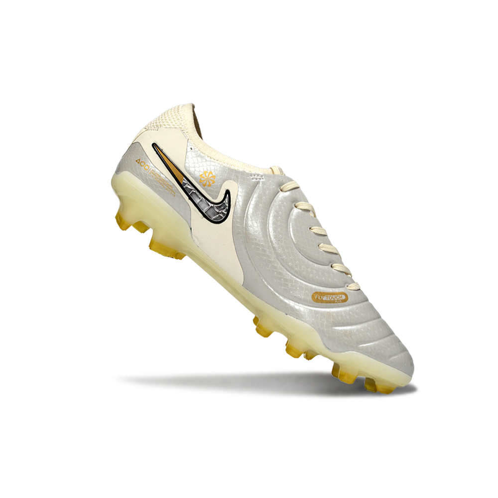 Chuteira Campo Nike Tiempo Legend 10 Elite FG Bege e Prata