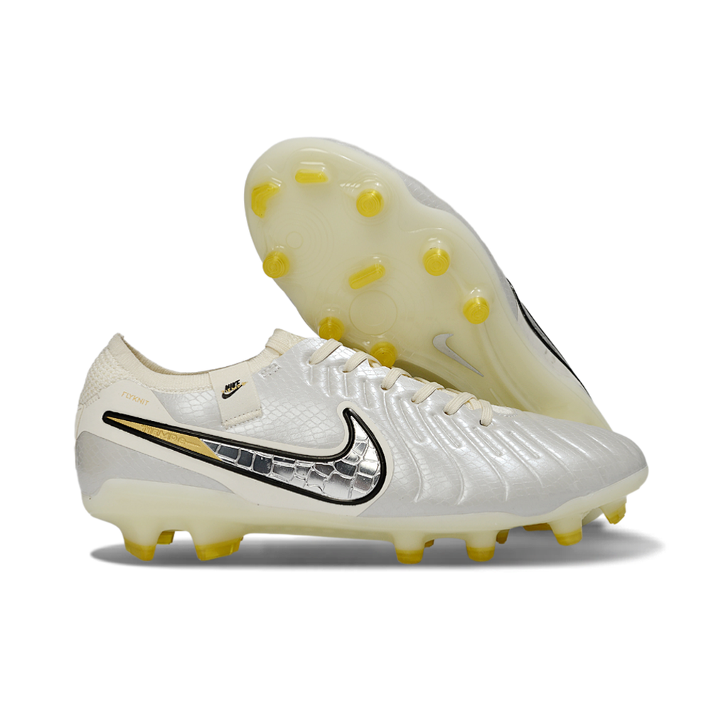 Chuteira Campo Nike Tiempo Legend 10 Elite FG Bege e Prata