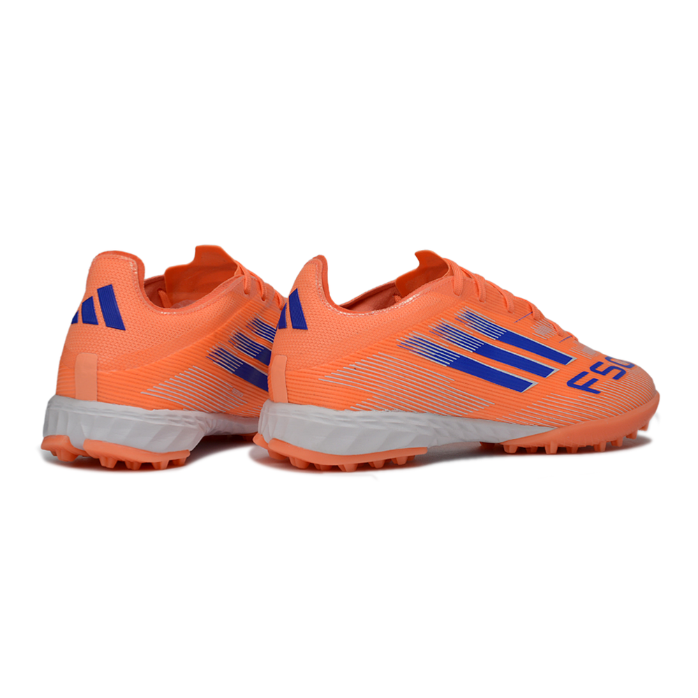 Chuteira Society Adidas F50 TF Laranja e Azul "Coral Blaze"