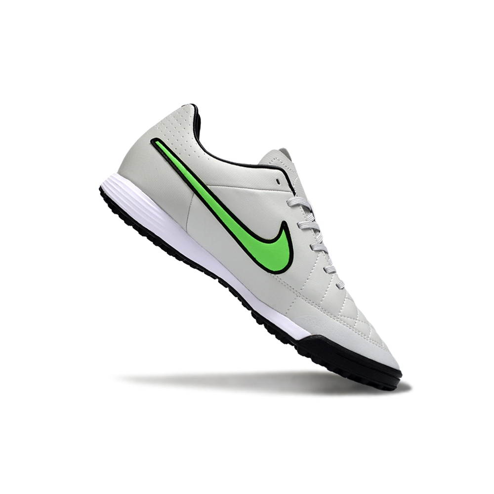 Chuteira Society Nike Retrô Tiempo Legend 4 Elite TF Cinza, Verde e Preto