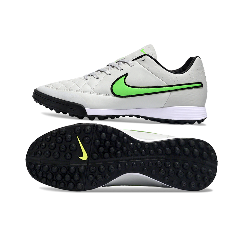 Chuteira Society Nike Retrô Tiempo Legend 4 Elite TF Cinza, Verde e Preto