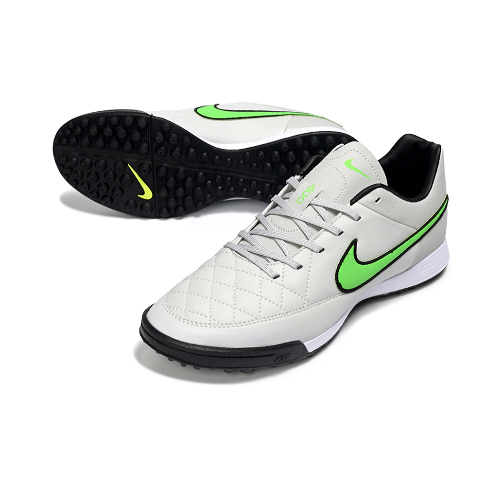 Chuteira Society Nike Retrô Tiempo Legend 4 Elite TF Cinza, Verde e Preto