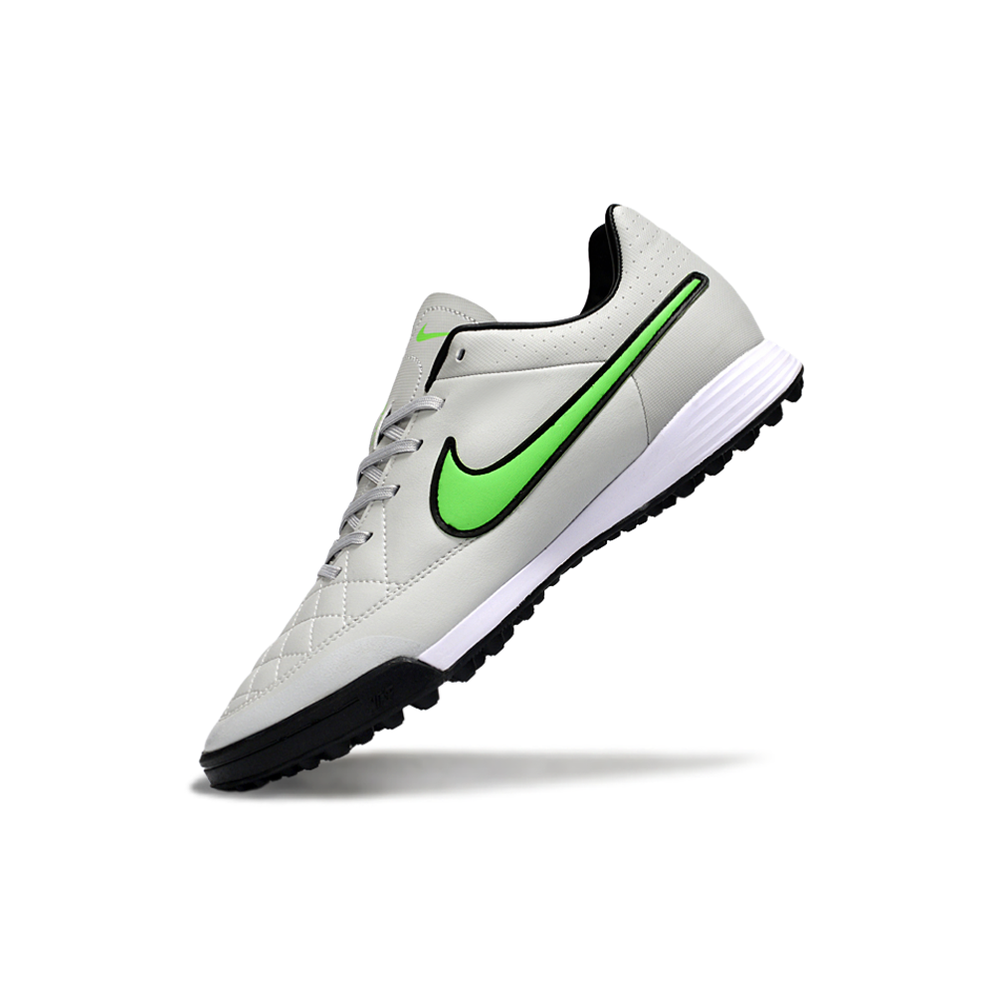 Chuteira Society Nike Retrô Tiempo Legend 4 Elite TF Cinza, Verde e Preto
