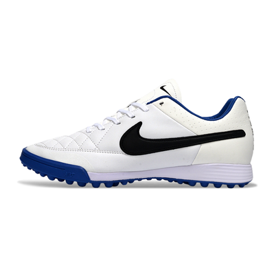 Chuteira Society Nike Retrô Tiempo Legend 4 Elite TF Branca, Preto e Azul